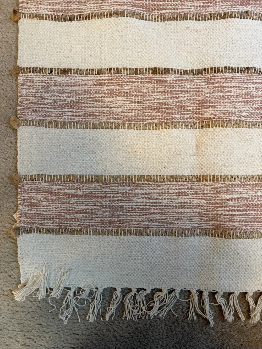 The Farmhouse Collection Cream and Brown Striped Cotton Runner and Mat Set